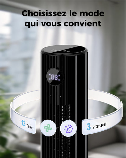 Ventilateur tour numérique , 3 vitesses-oscillation-minuterie- mode nuit- télécommande- afficheur LED éteignable